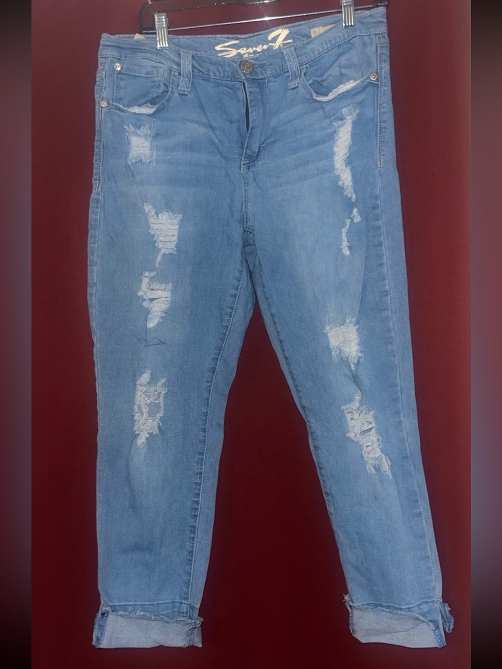 Seven7 Light Blue Distressed Boyfriend Jeans